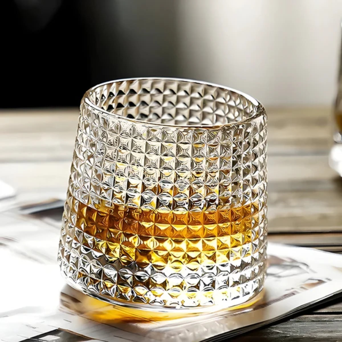 Drehbares Whiskeyglas-Set, 3-teilig, 360° drehbare Kristallgläser für Scotch, Bourbon & Cocktails