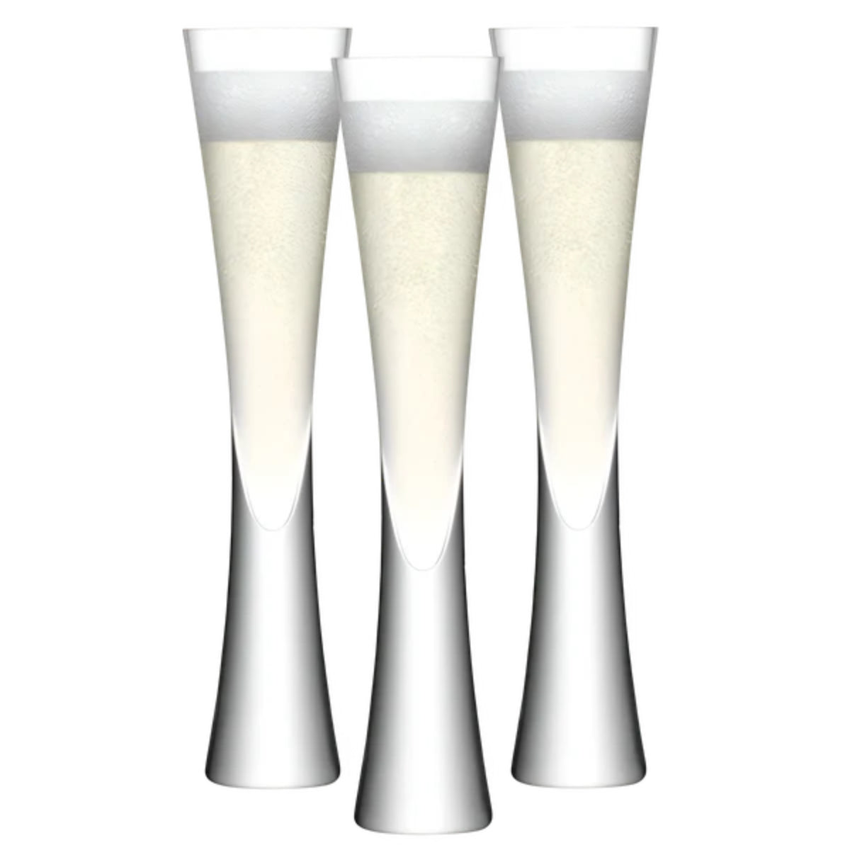 Modernes schmales Champagnerflöten-Set mit 4 – bleifreie, stielose Champagnergläser aus Kristall