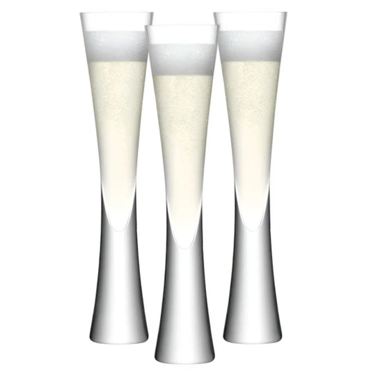 Modernes schmales Champagnerflöten-Set mit 4 – bleifreie, stielose Champagnergläser aus Kristall