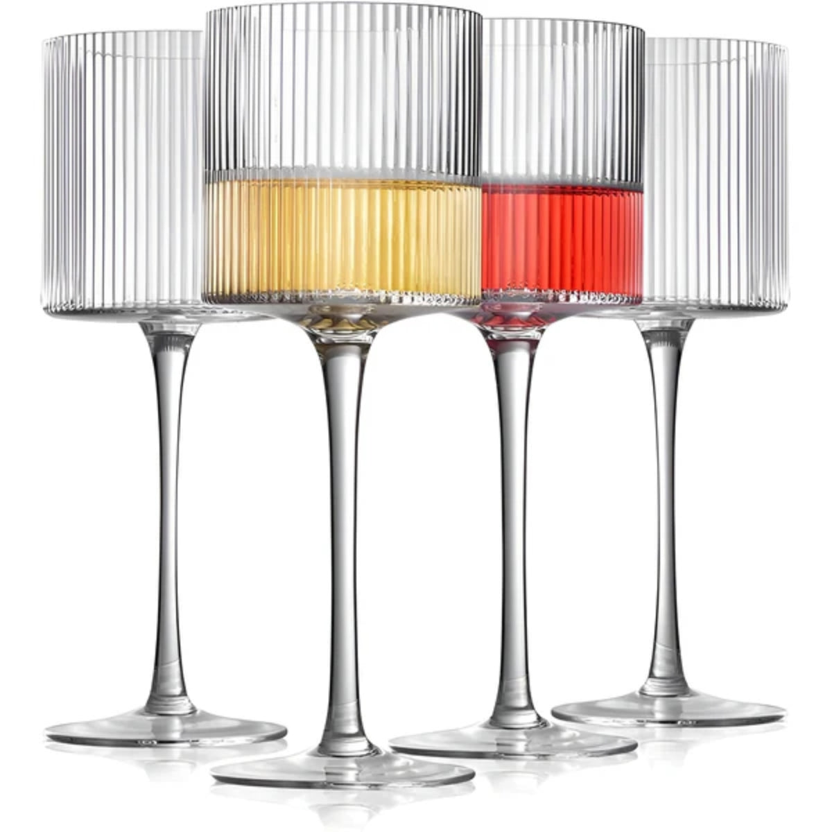 4er-Set gerippte Weingläser mit Stiel – Elegante geriffelte Sektkelche