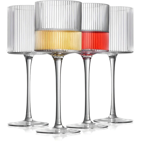 4er-Set gerippte Weingläser mit Stiel – Elegante geriffelte Sektkelche