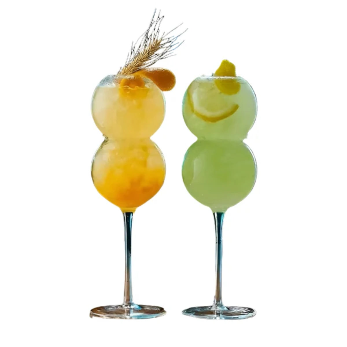 Set of 2 Double Bubble Spherical Cocktail Glasses - Unique Stemmed Sphere Glassware for Cocktails