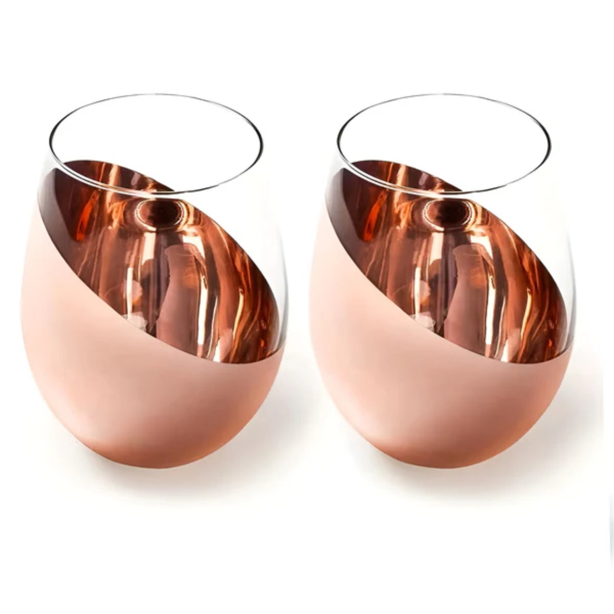 Roségoldene stiellose Weingläser im 2er-Set – geometrische, metallbeschichtete Becher