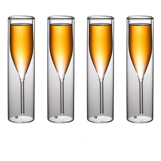 4er Set doppelwandiger, isolierter Sektgläser – Moderne, hohe, klare Gläser für Prosecco