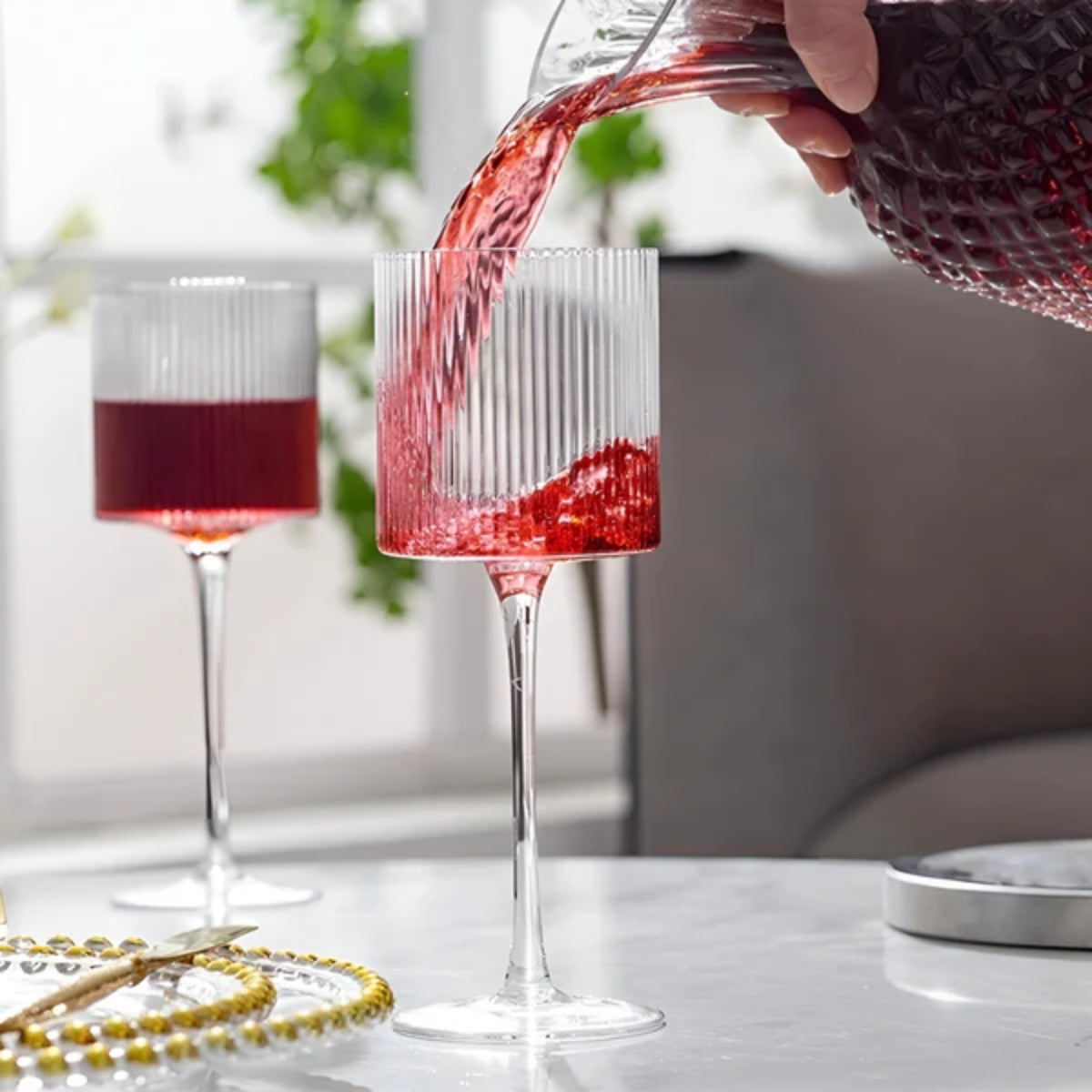 4er-Set gerippte Weingläser mit Stiel – Elegante geriffelte Sektkelche