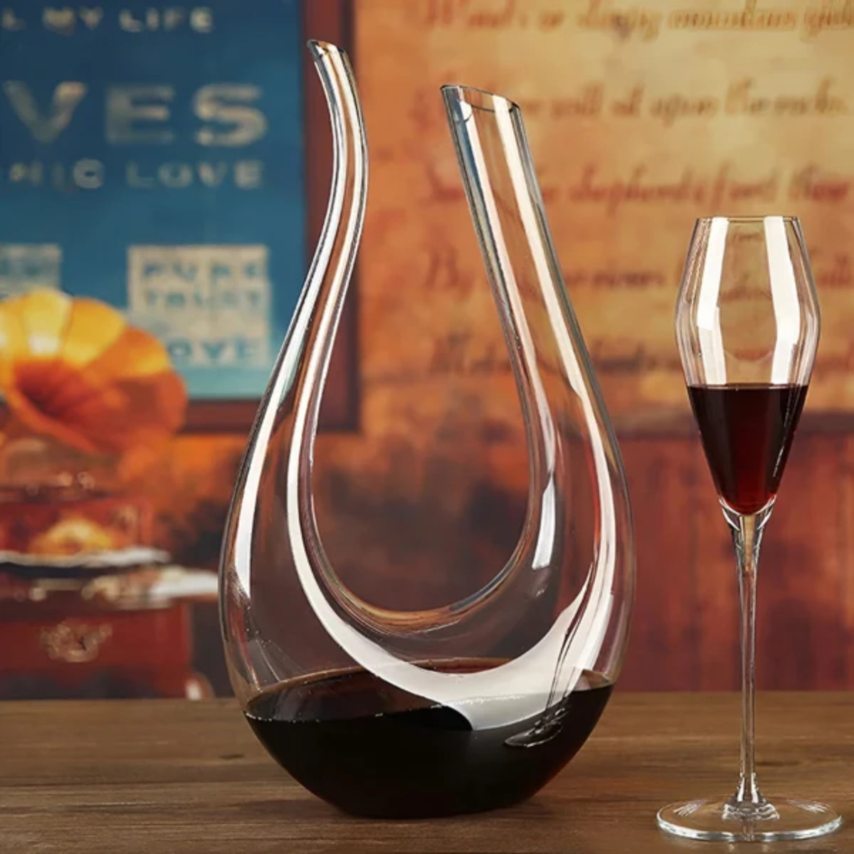 1500 ml mundgeblasener Weindekanter mit Belüfter, bleifreie Kristallkaraffe mit Schwanenhals für Rotwein