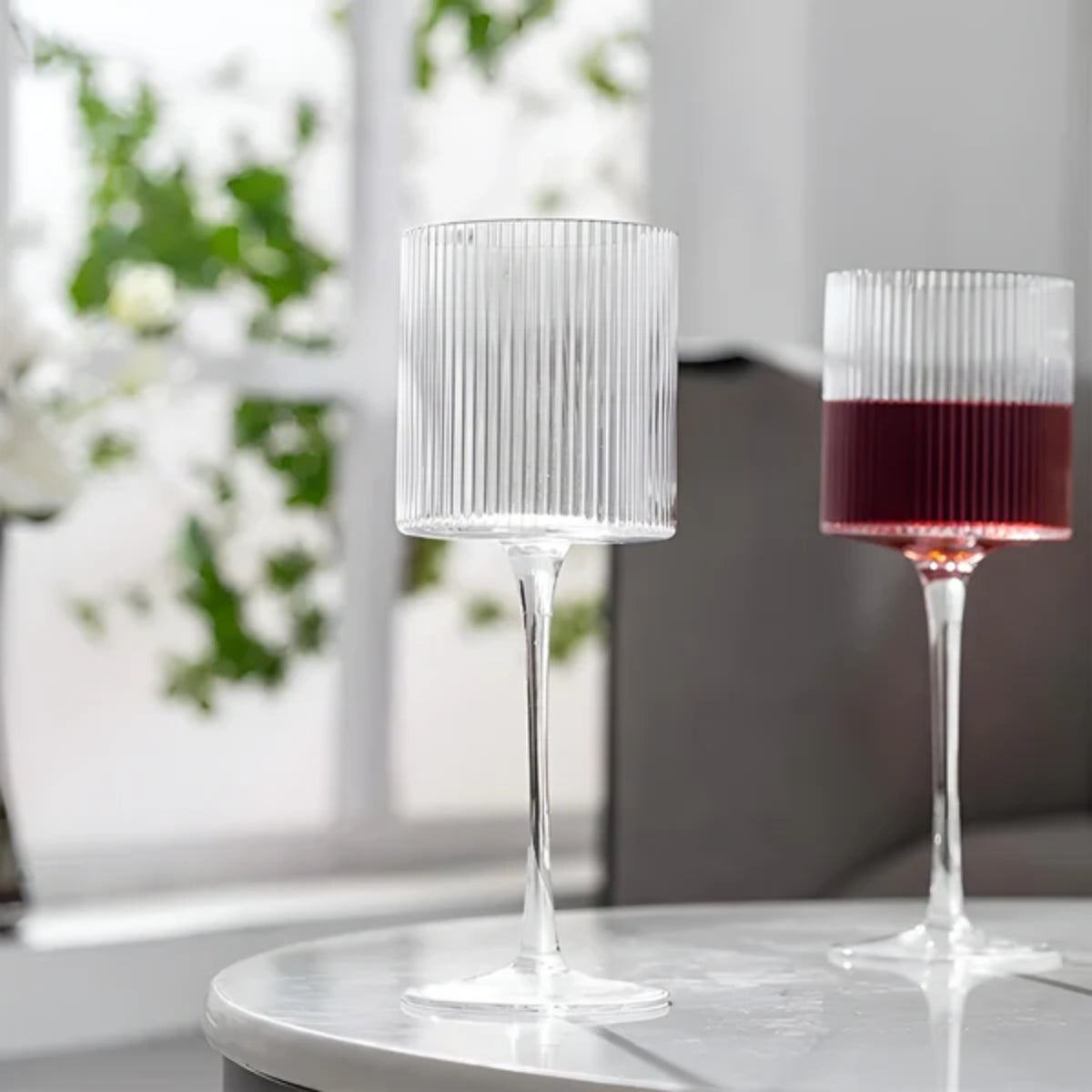 4er-Set gerippte Weingläser mit Stiel – Elegante geriffelte Sektkelche