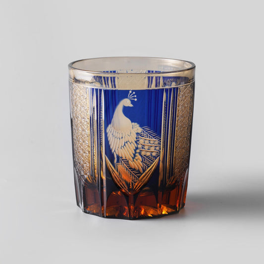 Handgeschliffenes Edo Kiriko Pfau Smaragd Whiskyglas