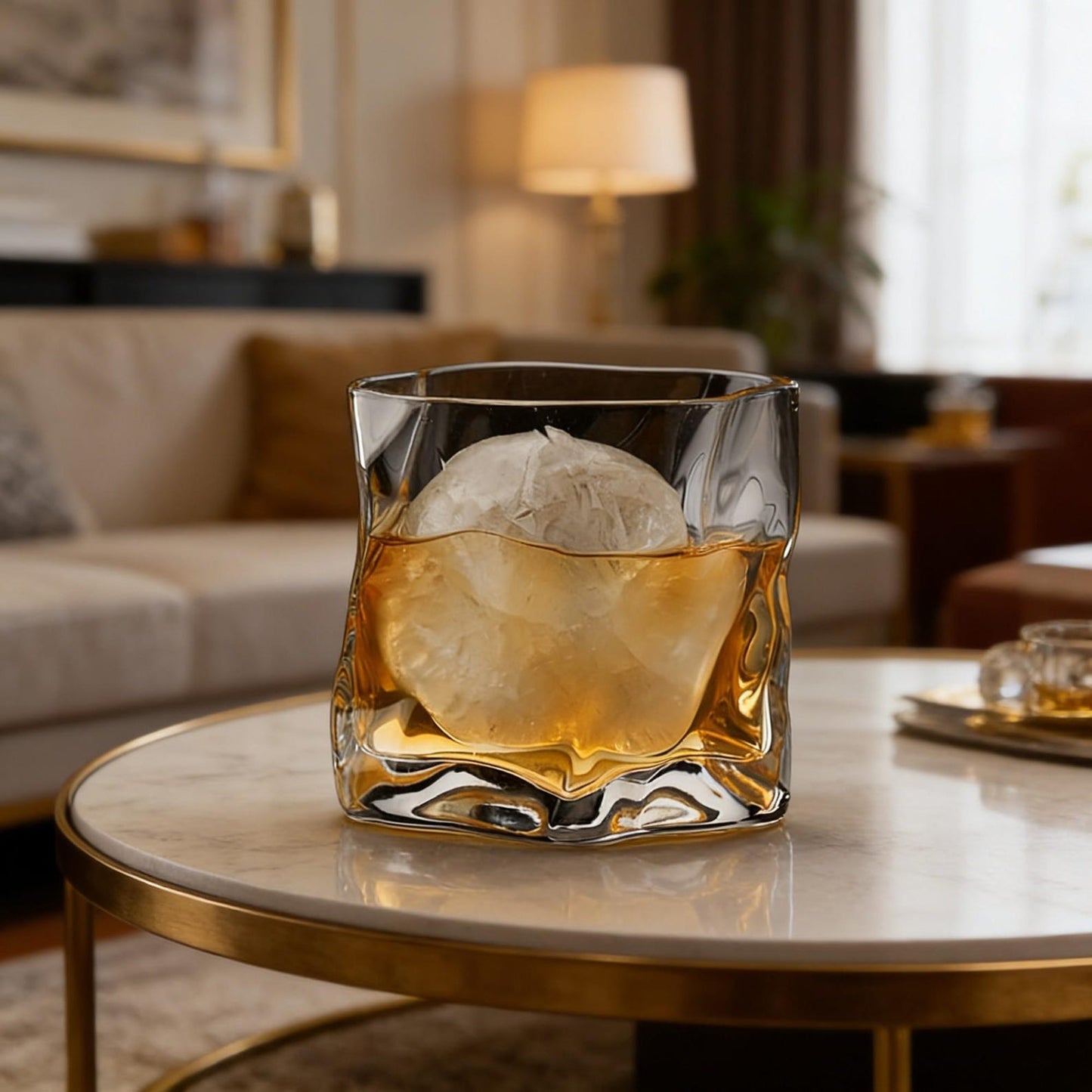 Verdrehtes Whiskeyglas, Großes Eisball-Glas, Modernes geometrisches Glasgeschirr