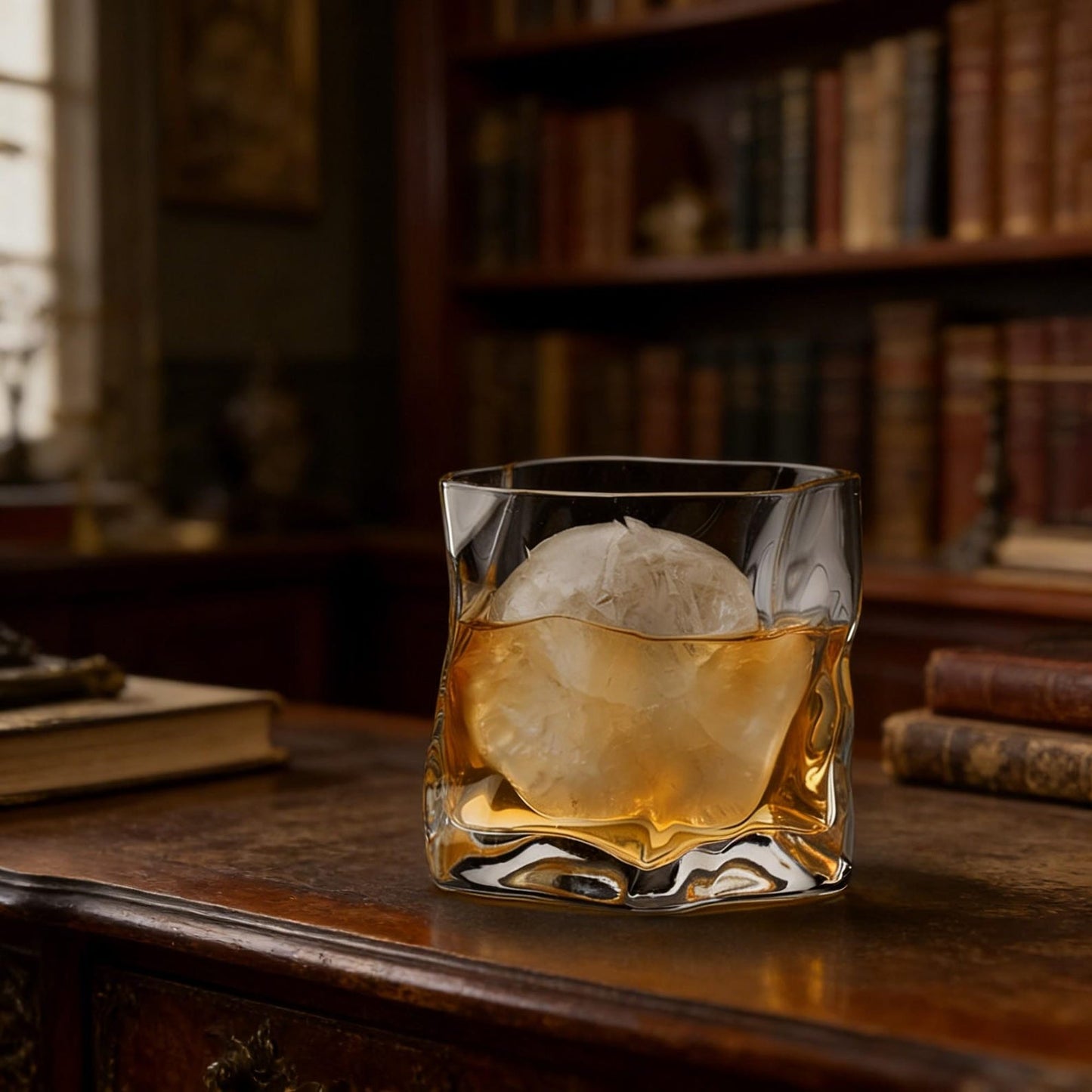 Verdrehtes Whiskeyglas, Großes Eisball-Glas, Modernes geometrisches Glasgeschirr