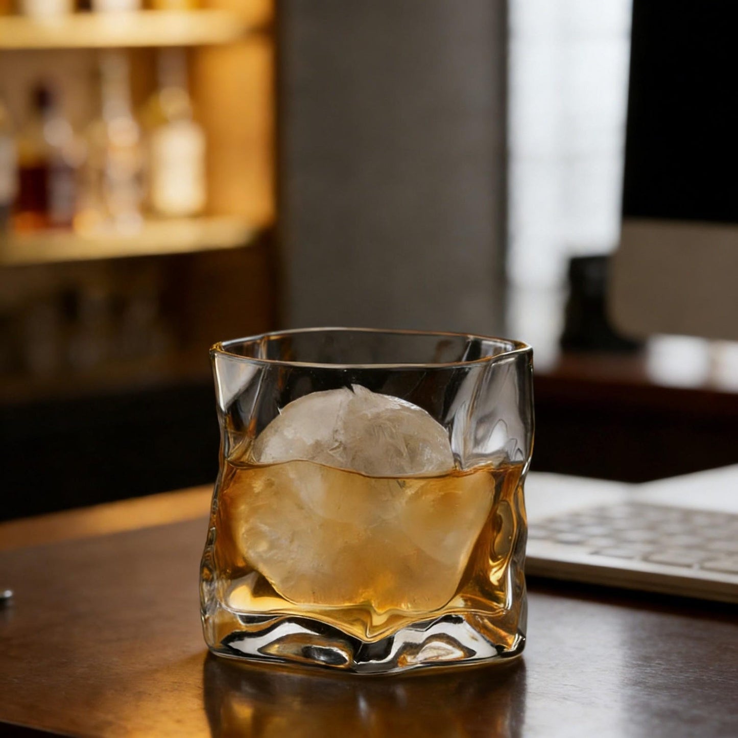 Verdrehtes Whiskeyglas, Großes Eisball-Glas, Modernes geometrisches Glasgeschirr