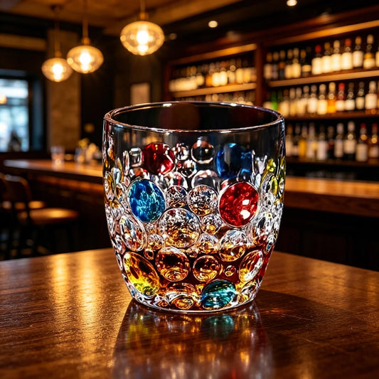 Mundgeblasenes Bubble Whiskyglas, Buntes Kristallglas