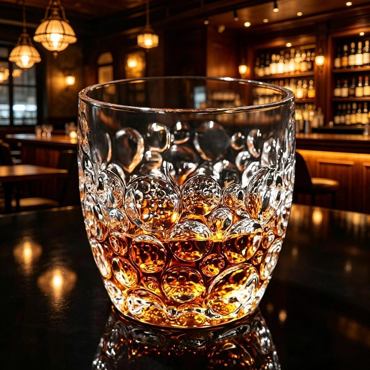 Mundgeblasenes Bubble Whiskyglas, Buntes Kristallglas