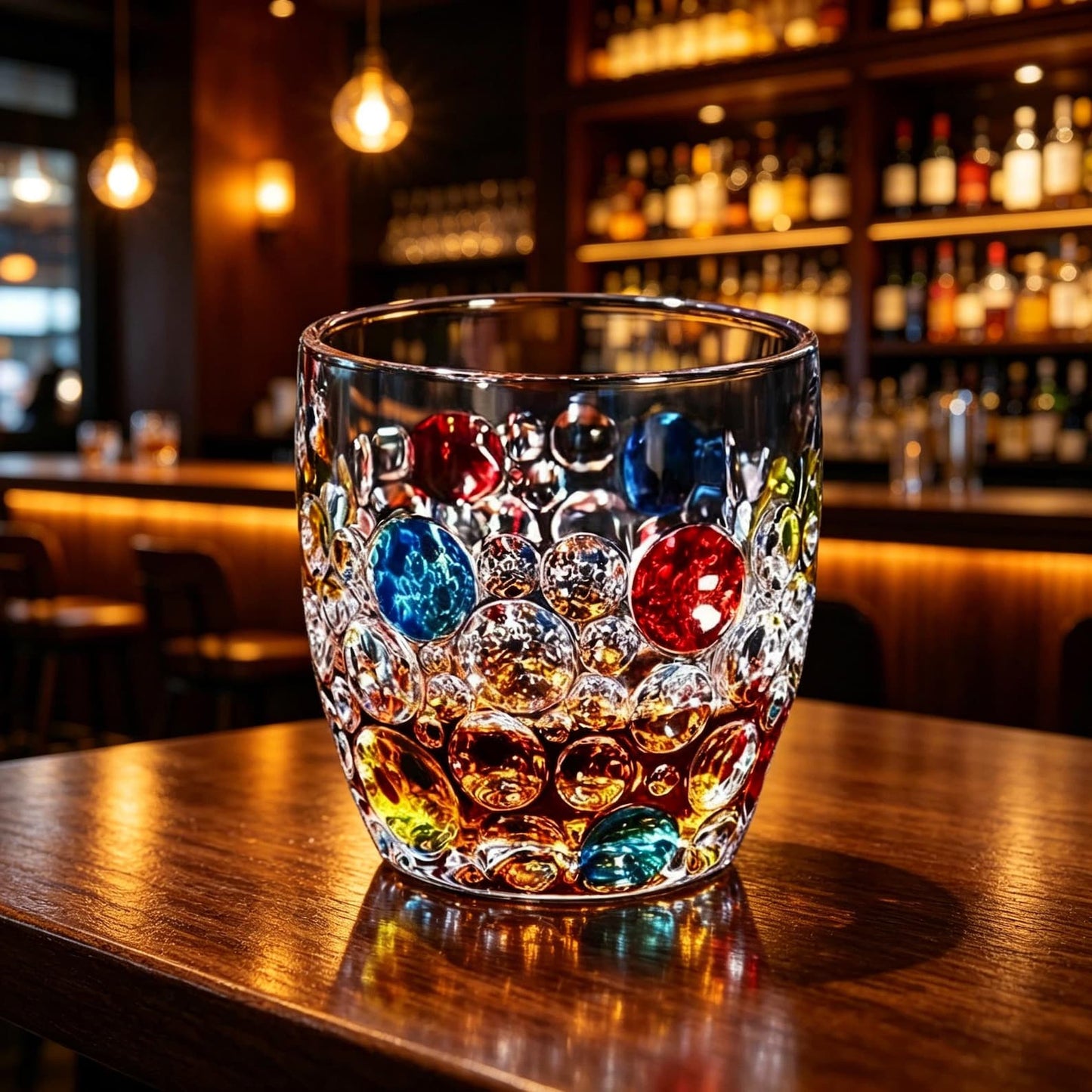Mundgeblasenes Bubble Whiskyglas, Buntes Kristallglas